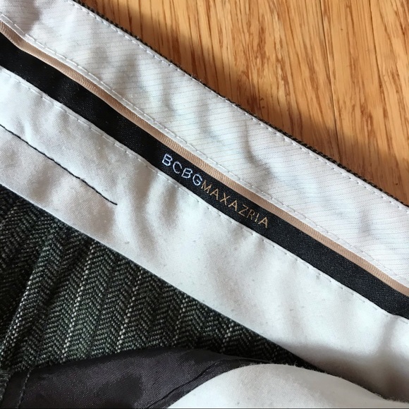 BCBG Carla Women's Olive Green Herringbone Pants 6 - Picture 4 of 8